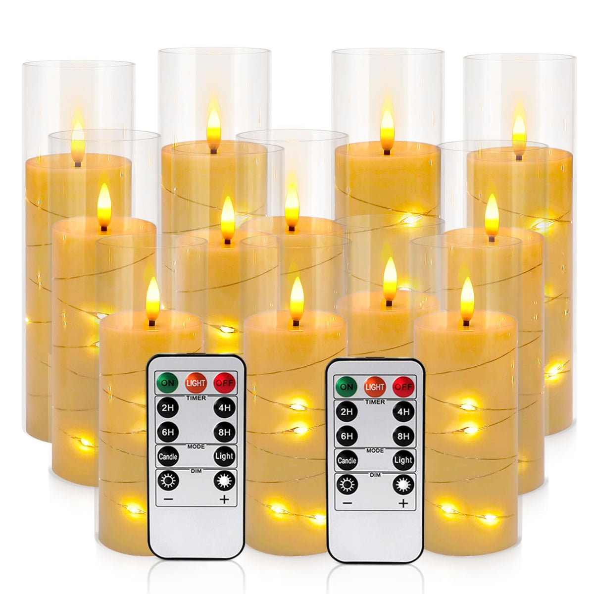 YOROXRG Flickering Flameless Candles Battery Operated with Remote, LED Pillar Candles with Realistic Moving Wick for Halloween, Christmas, Home Decor Pack of 12 (D2.2 x H 5" 6" 7") Ivory