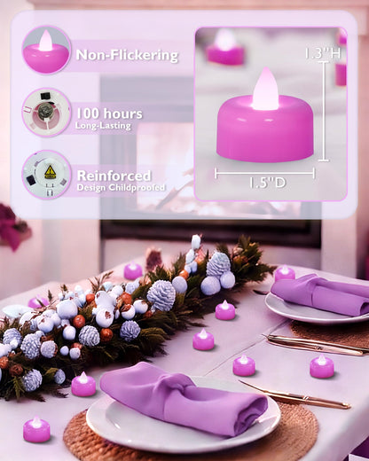 Amagic 24 Pack Light Purple Flameless LED Tea Lights Candles Battery Operated, Electric Fake Tealight Candles for Easter, Wedding, Table Centerpiece, Party, Anniversary, Proposal, Christmas, Birthday