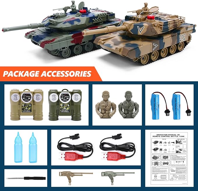 RC Tank Set 1/24 Scale Army Battle Tanks with Life Indicators and Spray 35 Mins Playtime Remote Control Military Toys Set of 2 RC Vehicles for Kids and Adults