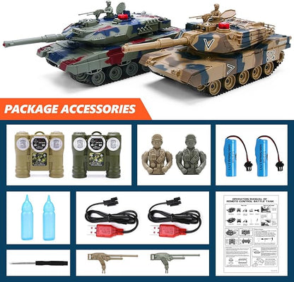 RC Tank Set 1/24 Scale Army Battle Tanks with Life Indicators and Spray 35 Mins Playtime Remote Control Military Toys Set of 2 RC Vehicles for Kids and Adults
