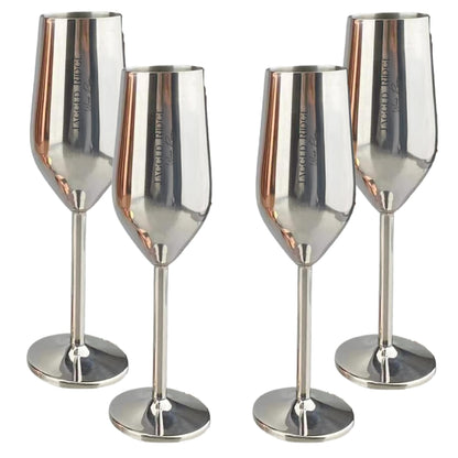 Jagged Ridge Wine Rooms Stainless Steel Champagne Flutes (Handwash Only) - Classy Steel Champagne Glass for Parties, Picnics & Special Occasions - Crafted for All Wine Enthusiasts - Set of 4 (Silver)