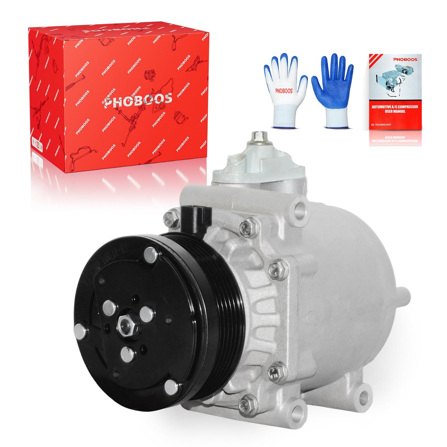 PHOBOOS A/C Compressor with Clutch Compatible with Ford Expedition 2003-2004 V8 4.6L/2003-2006 V8 5.4L & Lincoln Navigator 2003-2006 V8 5.4L, Fast Cooling, Low Noise, Easy Installation, Ref. 98557