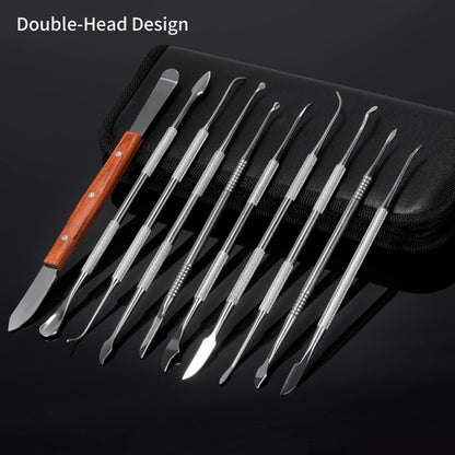 10 PCS Wax Carving Tools Dental Waxing Instruments with Case, Stainless Steel Wax Carvers Set - Metal Clay Sculpting Pottery Sculpture Tools - Double Ended DIY Waxing Modeling Kits