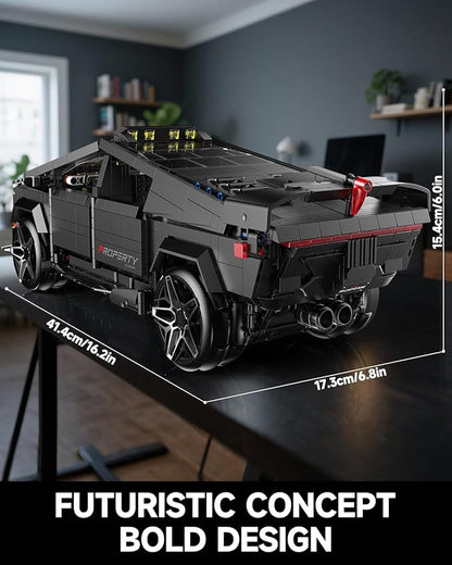 Remote Control Building Kit Futuristic Cyber Truck Model Black Electric RC Vehicle with Omniwheel Drift 1572 Pieces Construction Set for Adults 14+