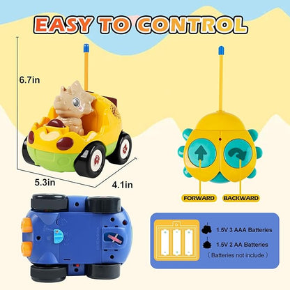 2-Pack Remote Control Dinosaur Toy Car for Kids - Birthday Gifts for Boys Toddlers Ages 18+ Months 2 3 4 5 Year Old Dino RC Vehicle with Lights and Music