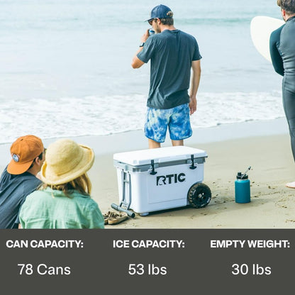 RTIC 52 Quart Ultra-Light Wheeled Hard Cooler Insulated Portable Ice Chest Box for Beach, Drink, Camping, Picnic, Fishing, Boat, Barbecue, 30% Lighter Than Rotomolded Coolers, Dark Grey & Cool Grey