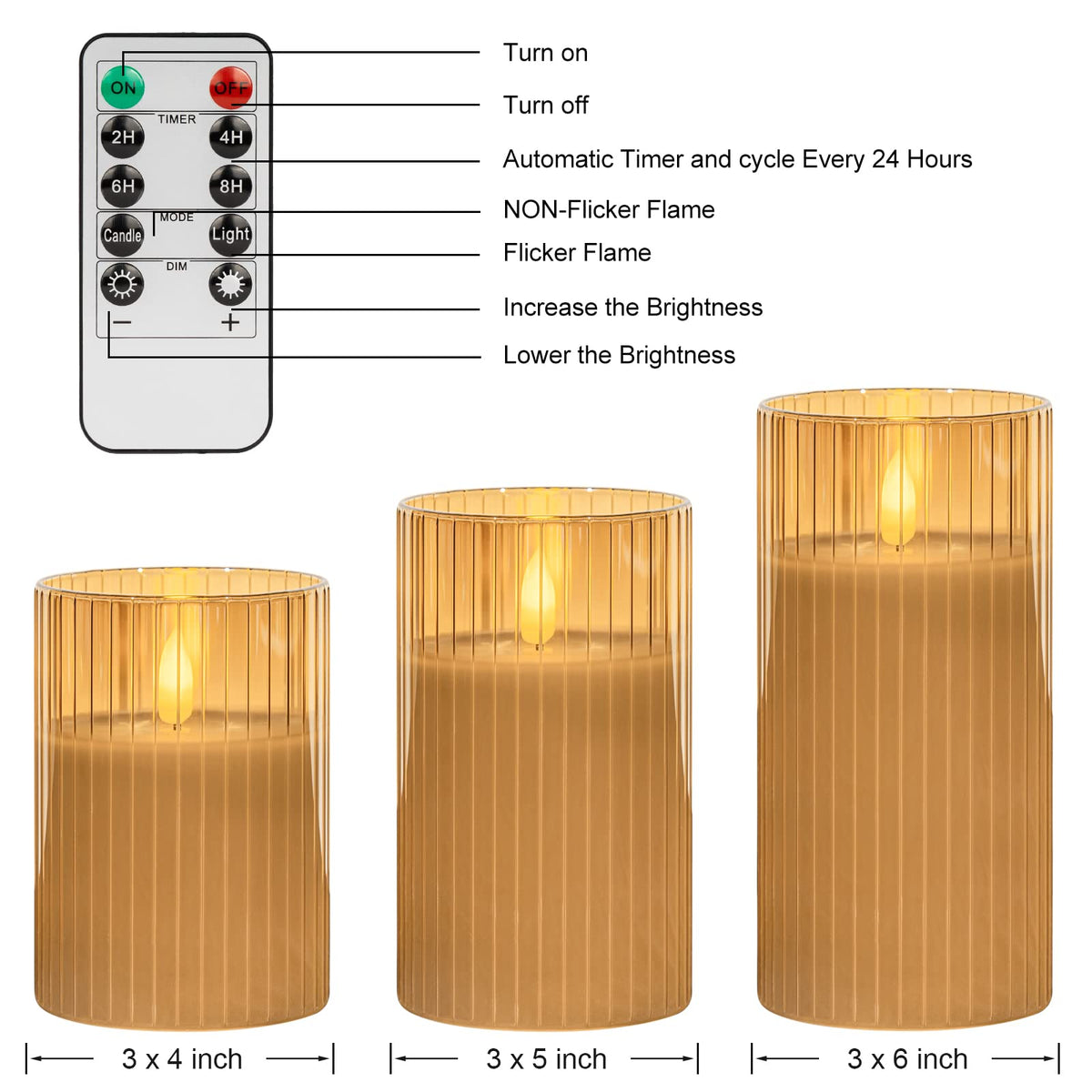 ANGELLOONG Glass LED Flameless Candles Battery Operated with Remote Control, Flickering Candles with Timer, Electric Gold Candles for Home Bathroom Fireplace Decor, Set of 3