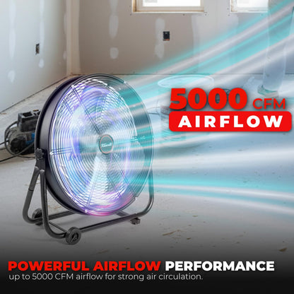 XtremepowerUS 24" Industrial Shop Fan High-Velocity Flow Drum Fan Floor Fan Rolling Drum Garage Tilt 3 Adjustable Speed Commercial, Gym, Garage Use, Black