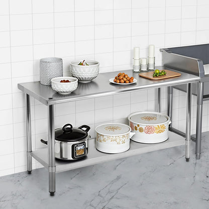 FDW Stainless Steel Table for Prep & Work 24 x 60 Inches, Commercial Heavy Duty Table with Undershelf and Adjustable Legs Food Prep Worktable for Restaurant, Kitchen