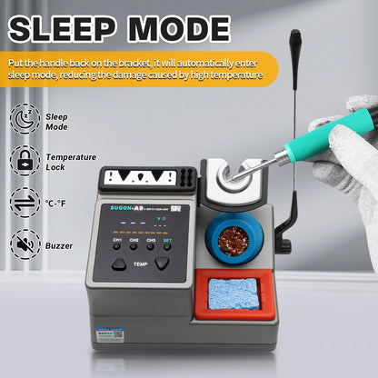 SUGON A9 210/245/115 Precision Soldering Stations, 120W Digital Soldering Iron Kit, with 210/245/115 Soldering Iron Tips and 3 Helping Hands, 212℉-842℉, ℃/℉, 3 Temperature Storage, Sleep mode