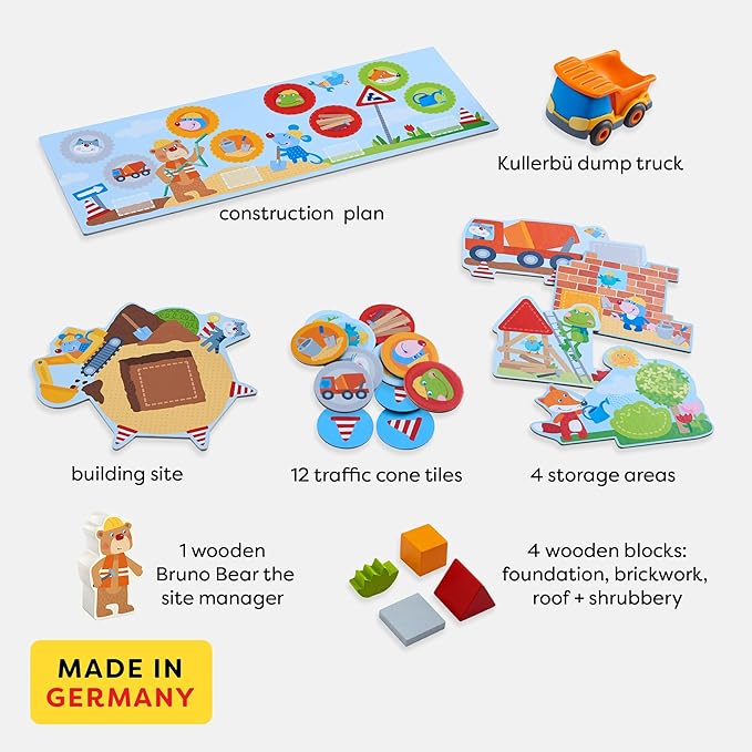 HABA My Very First Games Building Site A Cooperative Learning Kids Game Toddler Learning Activities &amp Games for 2+ Year Olds with Included Toy Truck
