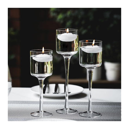 Glass Candle Holder For Table Centerpiece ,Set Of 3 Clear Tea Lights Candle Holder For Table Centerpiece, Elegant Clear Long Stem Candle Holders For Pillar Candles, Floating Candle Holder For Party(Si