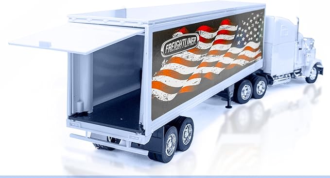 Shop72 1:32 Scale Toy Truck with Trailer Diecast Semi Long Hauler Truck Collectible Long Hauler with Trailer Realistic Diecast 18 Wheelers Semi Replica Freightliner Classic XL Model US Flag Theme