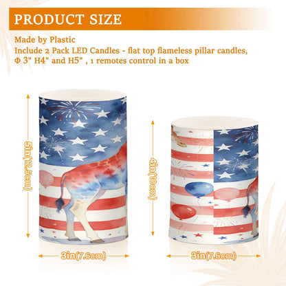 JULYTO Flameless Candles with Remote and Timer Pillar Set of 2 Flag Giraffe Fireworks Flickering Led Battery Operated Candles for Home Holiday Party Wedding (Not Include Battery),