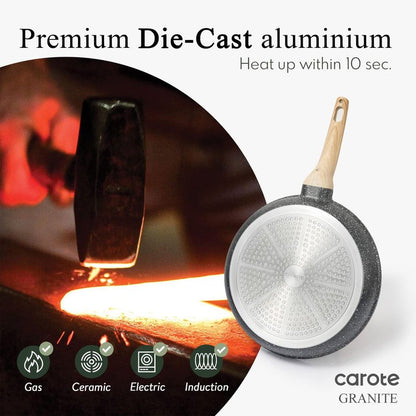 CAROTE Non Stick Frying Pan Skillet, Omelet Pan, Healthy Non Toxic Granite Chef Pan, Induction Compatible Egg Frying Pan with Heat-Resistant Handle, PFOA-Free,Black, 12"