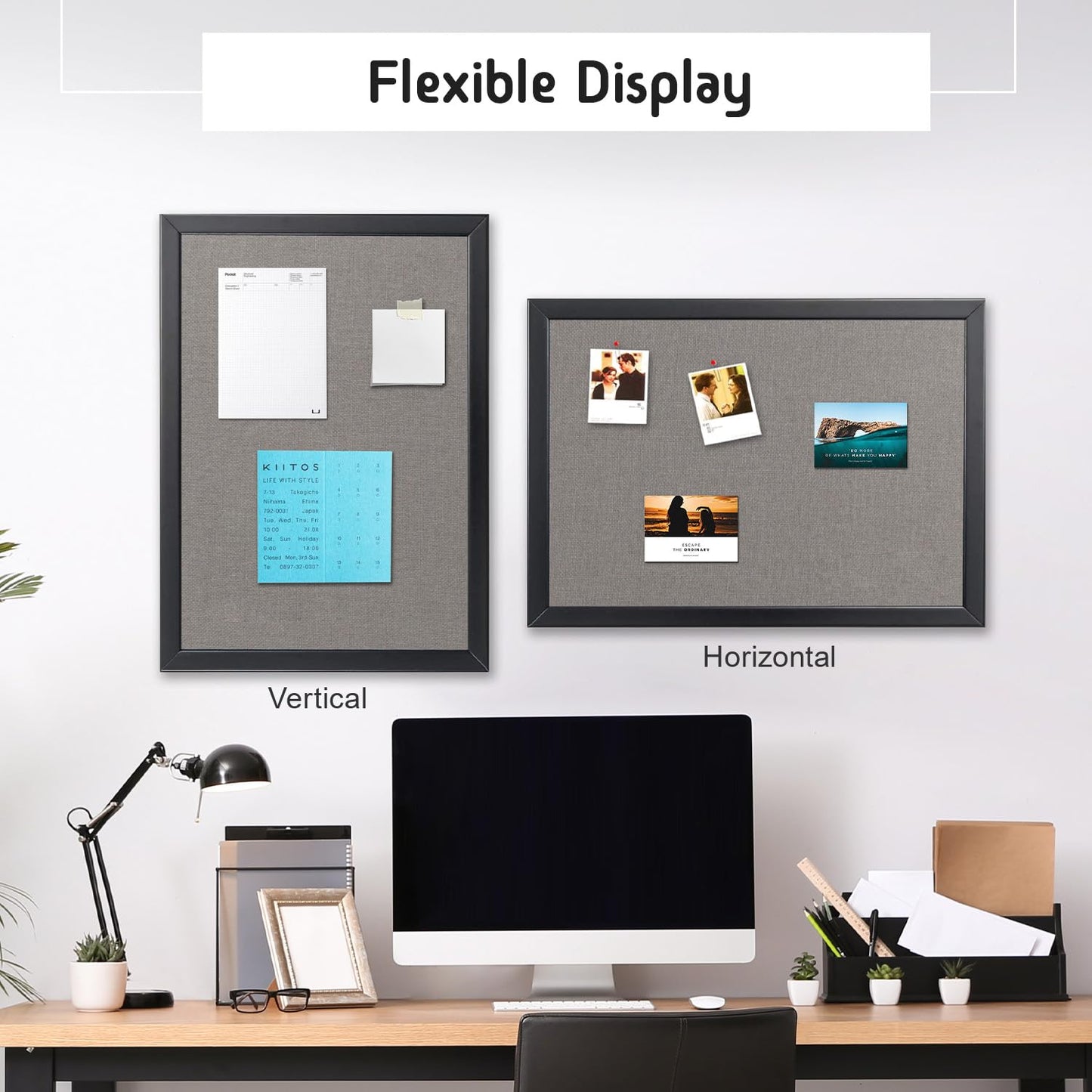 Bulletin Board 36 x 24 Inch, 100% Wood Framed Canvas Cork Board with Grey Fabric, Wall Mounted Notice Board for Home Office School
