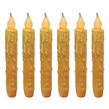 CVHOMEDECO. Real Wax Hand Dipped Battery Operated LED Timer Taper Candles Rustic Primitive Flameless Lights Decor, 6-3/4 Inch, Orange, 6 PCS in a Package