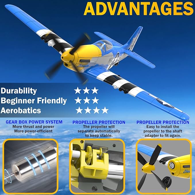 LEAMBE 4 Channel RC Plane Ready to Fly Aerobatic Aircraft Easy Control for Beginners P51 Mustang RC Airplane for Adults Blue
