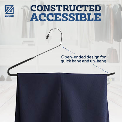 Zober Pants Hangers Non Slip - 20 Pack Open Ended Pants and Jean Hangers for Closet - Space Saving Clothes Hanger - Strong, Durable, Metal Pant Hangers (Black)