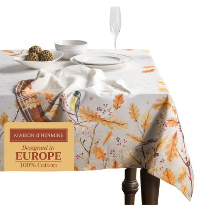 Maison d' Hermine Table Cloth Rectangle Table 100% Cotton 60 x 108 Inches Fall Tablecloth Reusable Everyday Use for Thanksgiving Christmas Decorations Dining Farmhouse Party (Oak Leaves)