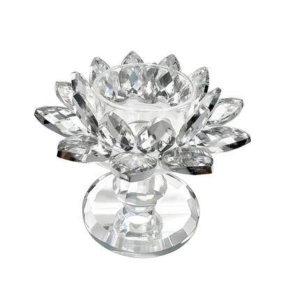 Xisakaca Crystal Lotus Flower Candle Holder, Votive Tealight Candlestick Stand for Table Centerpiece Party Wedding Decor Transparent