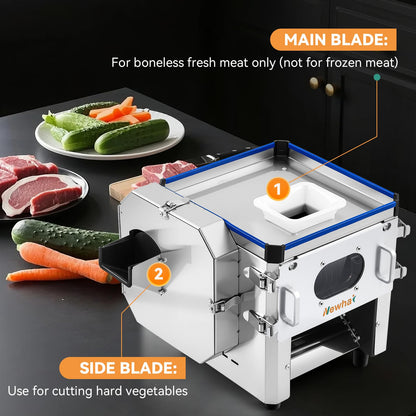 Newhai 2 In 1 Commercial Meat Cutter Machine, 5mm Electric Meat Slicer, Food Vegetable Slicer Shredder, 850W 110volt for Home Kitchen Small Restaurant