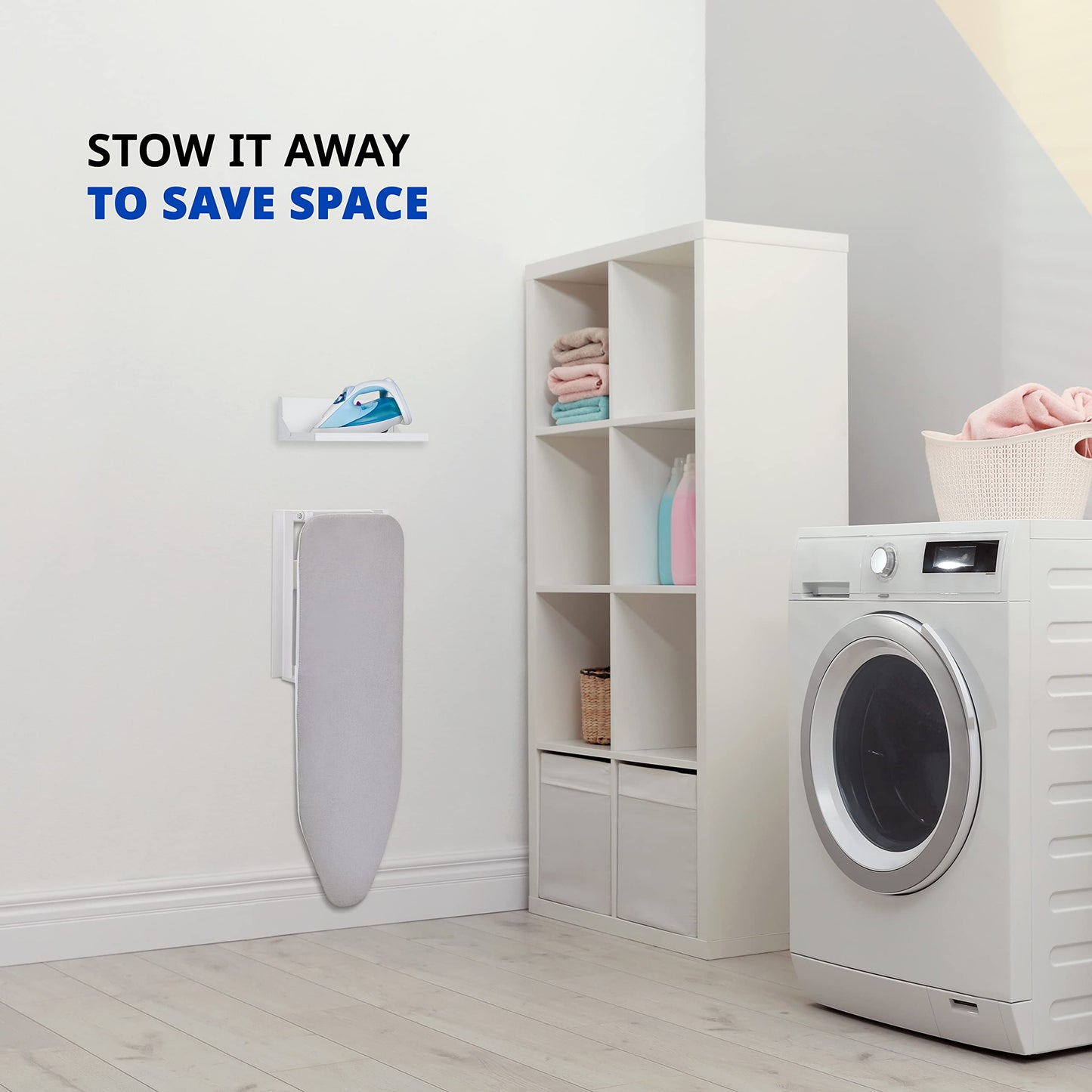 Ivation Wall-Mounted Ironing Board With Storage Shelf, Foldable 36.2” x 12.2”, Fold Down Ironing Station for Home, Apartment &, Easy-Release Lever, Removable Cotton Cover & Dorms, Hardware Included