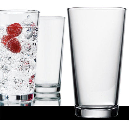 AMZ Empire 16 oz Pint Drinking Glasses Extra Strong - Stackable Highball Glass Cups Set of 4 Tempered Rim Clear Heavy Base, Case of 4 w/coasters