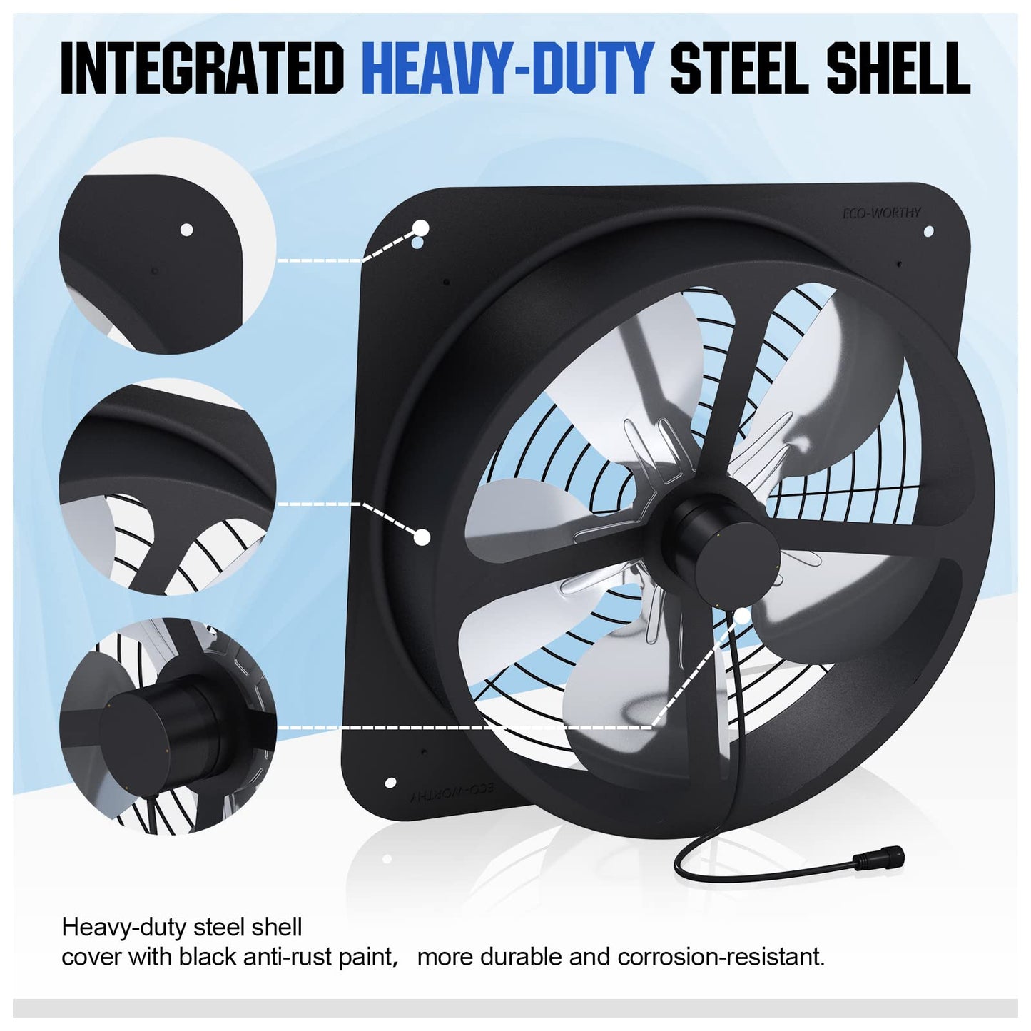 ECO-WORTHY 25W Solar Powered Attic Ventilator Gable Roof Vent Fan with 30W Foldable Panel - Fans for Home Attic, Greenhouse, RV or Outdoor, Ready-to-Use Fan,