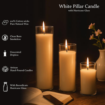Trxvxo 18 PCS Pillar White Candles in Glass,Hurricane Candles,Wedding Cylinder Candle,3 Different Lengths 2 x 3/6/8 Inch (6 Each),Creating an Atmosphere Suitable for Various Outdoor Activities.