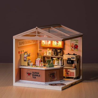 Rolife LED Building Blocks for Adults1:24 Toy Building SetsModel Building Kits for Kids Ages 8-12-15DIY Miniature Dollhouse Kits for AdultsHobbies for Women Men (4.Double Joy Bubble Tea)