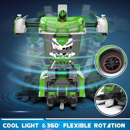 FDJ Remote Control Car - Transform RC Cars 2.4Ghz 1:18 Scale Transforming RC Drift Car with Flashing Lights One Key Deformation 360 Degree Rotating Drifting Remote Control Car for Boys Age 4-7 8-12