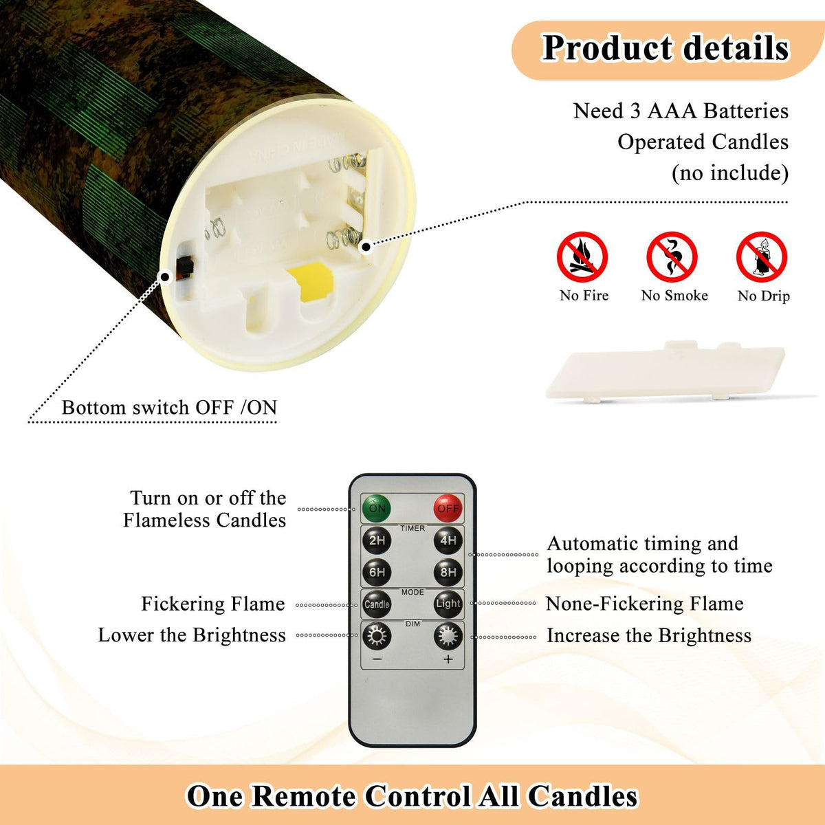 Gravopti Abstract Block 2 Pack Flameless LED Pillar Candles with Remote & Timer, Battery Operated, Flickering Wax Candle for Wedding, Romantic Home & Party Decor