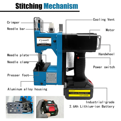Bag Sewing Machine-Portable Battery Handheld Cordless Bag Sewing Machine,Automatic Bag Stitcher With Thread for Burlap Sack, Canvas,Feed Sacks,Rice Bags,Jute Bags,Seed Bags(Machine+1 battery)-Blue