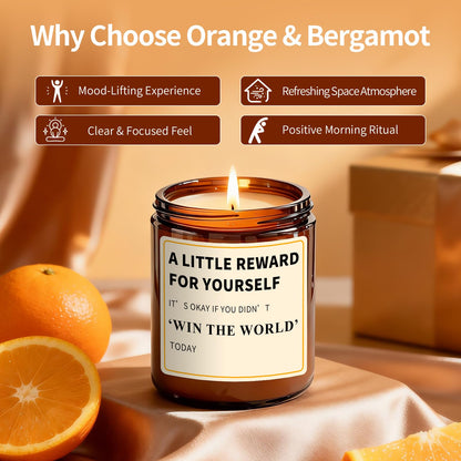 Reward Candle Gifts for Women Men - 7 oz Orange Scented Candle - Soy Candle Gift for Women, Birthday Mother Gifts for Mom, Encouragement/Cheer Up/Positive Gift for Friends, Coworker, Sister