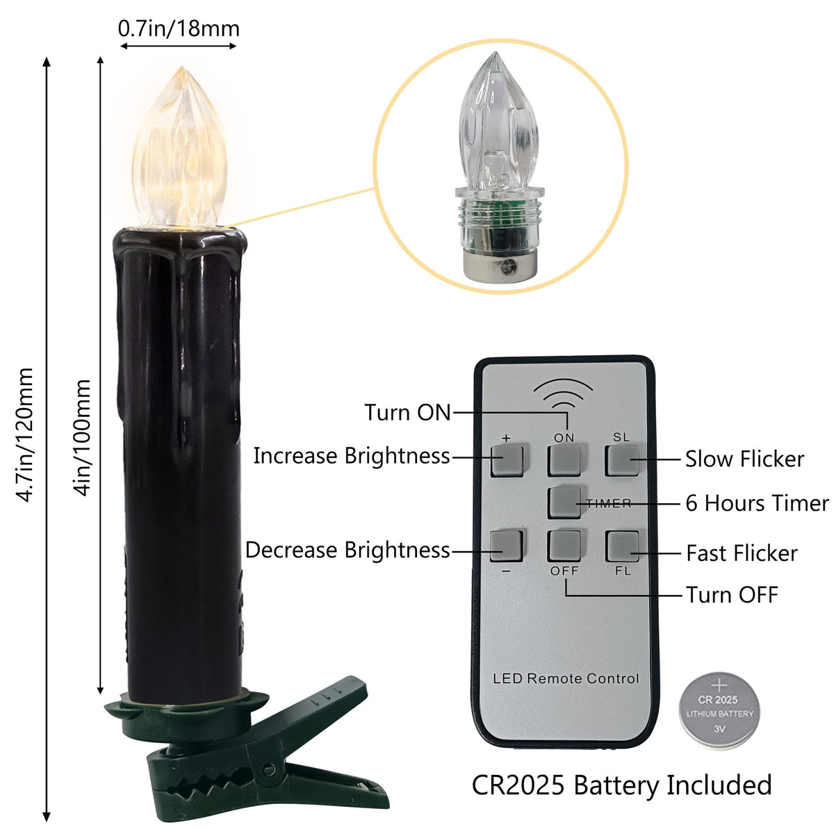 Flameless LED Taper Candles with Clips, 4” Battery Operated Window Candles with Remote Timer Mini LED Chandelier Candlesticks for Home Decor Wedding Church Party & Tree Lighting,10 Pack,Black