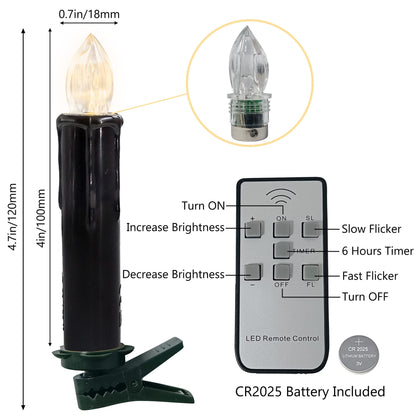 Flameless LED Taper Candles with Clips, 4” Battery Operated Window Candles with Remote Timer Mini LED Chandelier Candlesticks for Home Decor Wedding Church Party & Tree Lighting,10 Pack,Black
