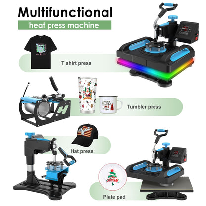 Seeutek Pro 5 in 1 Heat Press Machine 12x15 inch 360-Degree Swing Away Digital T Shirt Pressing Machine Multifunction Heat Transfer Sublimation Combo for T Shirts Mugs Hat Plate Cap