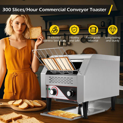 Dyna-Living Commercial Toaster 300 Slices/Hour Conveyor Toaster Commercial 1900W Heavy-duty Stainless Steel Rotating Toasters Oven for Restaurant, Conveyor Belt Toasters for Bun, Bagel, Bread