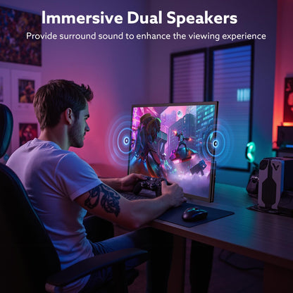 GWSGUT 23.8'' Portable Monitor FHD 1080P 120Hz, VESA USB-C HDMI Laptop Screen Extender, Built-in Stand Speakers for Laptop PC Mac Phone PS4/5 Xbox Switch