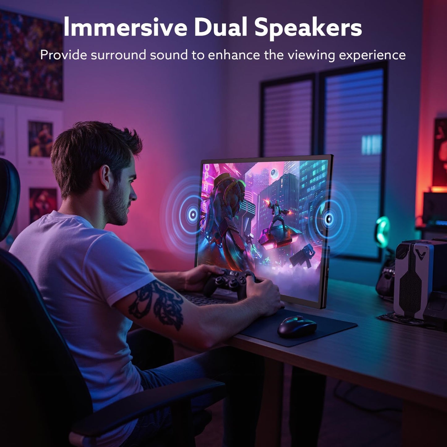 GWSGUT 23.8'' Portable Monitor 2.5K 180Hz QHD 1440p, VESA USB-C HDMI Laptop Screen Extender, Built-in Stand Speakers for Laptop Mac PS4/5 Xbox Switch