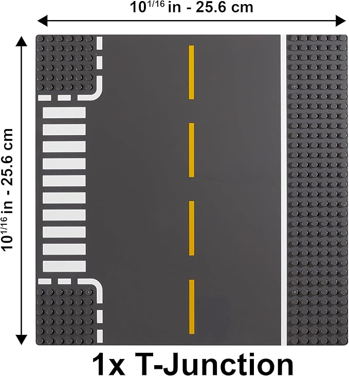 Apostrophe Games Road Baseplate – Premium Building Blocks Base Plates Compatible with All Major Brands – 6pcs Baseplate Gray with Road Design – Straight Curve Crossroad T-Junction