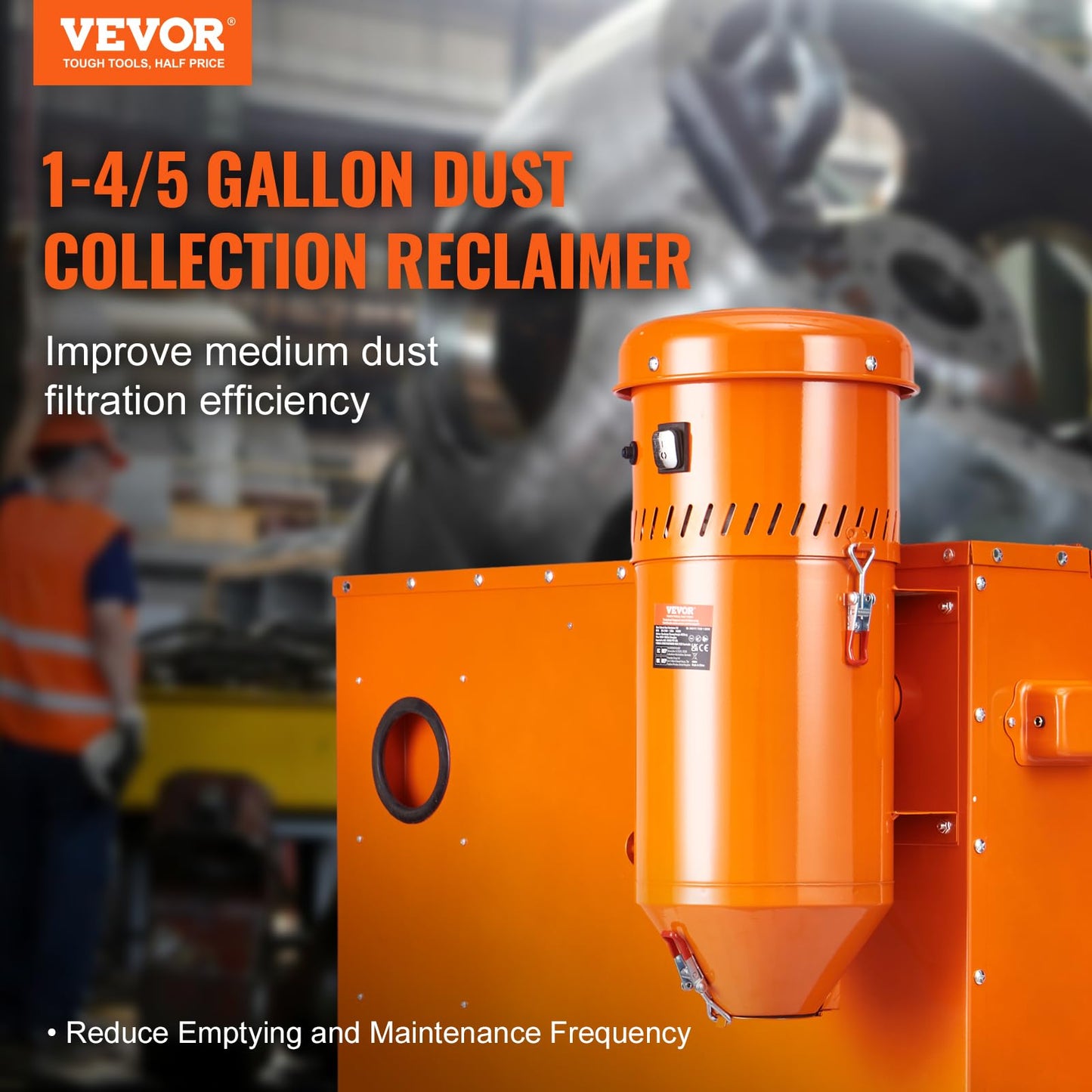 Dust Collection System: 1.6-HP Dust Collector Media Reclaimer with 1.8 Gallon Capacity - Universal Fit for Sandblaster Cabinets and Media Blasters