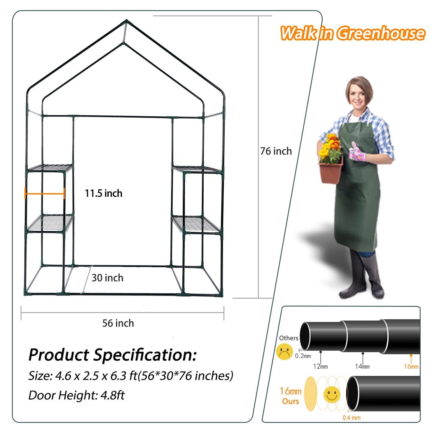 KOKSRY Mini Greenhouse,Greenhouses for Outdoors,Portable Walk in Green House for Garden Plants That Need Frost Protection and Away from Pests, Animals(56"x30"x76")-Green