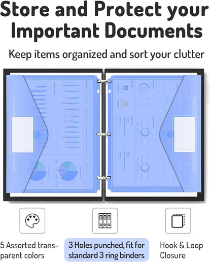 Forvencer Binder Pocket, 4X Regular Capacity, 10 Pack Super Heavyweight Plastic Folders with Tight Closure, Folders with Pockets Side Loading, Binder Organizer, Binder Dividers, Letter Size, Extended