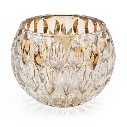 Shiny Amber Oval Cutout Glass Candleholder, 4 Pack