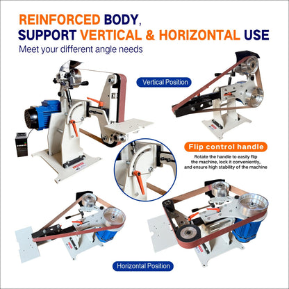 JLD Professional Belt Grinder Sander, 2x72 Inch Belt, 1500W Electric Motor with 2.2KW VFD, 2 sets of grinding kits with 3 grinding methods,Vertical and Horizontal operation includes 3 sanding belts.