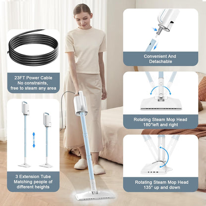Skiennix 6-in-1 Steam Mop Cleaner - Versatile 2 Modes, 400ML Tank, 23FT Power Cable | Azure Color