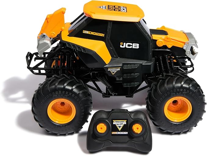 Monster Jam JCB DIGATRON Remote Control Truck 1:15 Scale RC Monster Truck with 2.4GHz Full-Function Controller Indoor/Outdoor Official Vehicle for Kids Ages 4+
