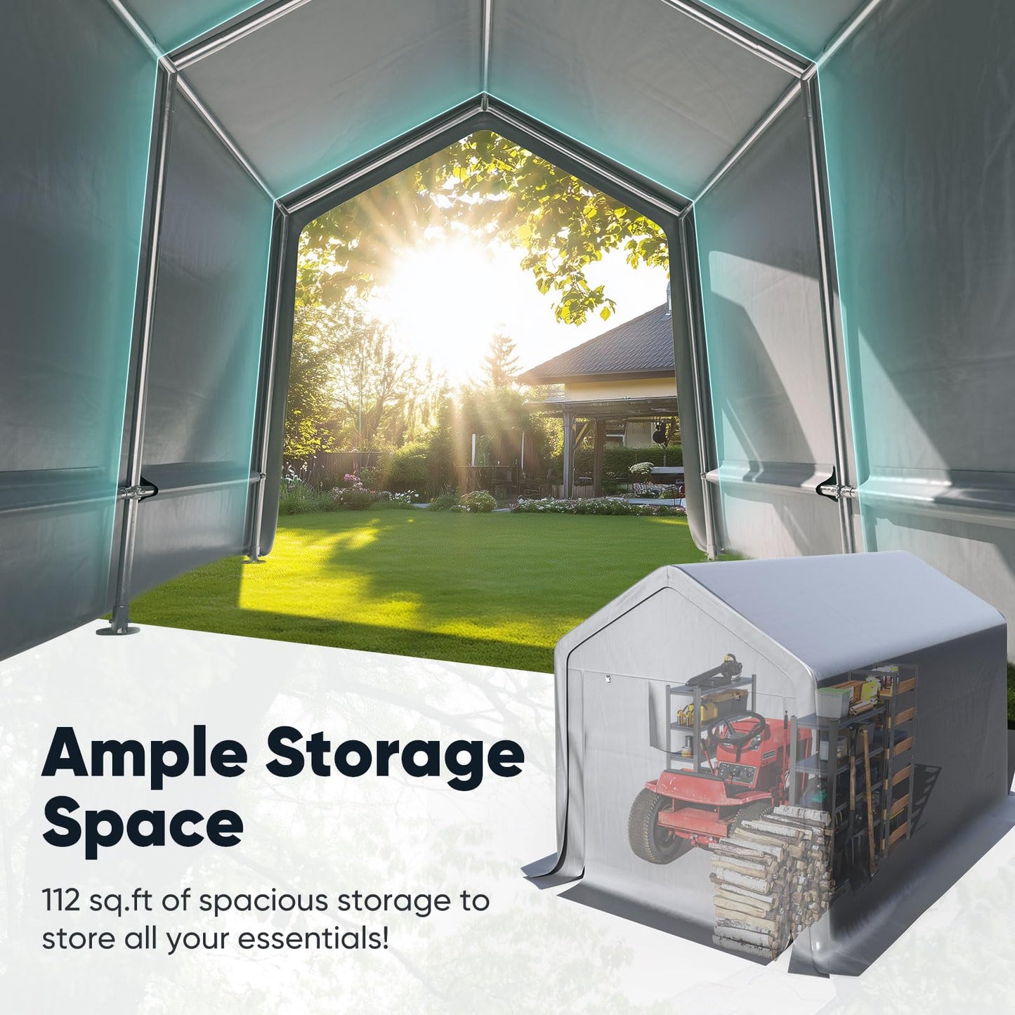 Quictent 8x12FT Long Storage Shed Kayak Shelter with Roll-Up Mesh Windows, Heavy Duty Portable Garage for Canoe, Boat, Tools Waterproof Storage Tent with Reinforced Frame, Sliver Gray